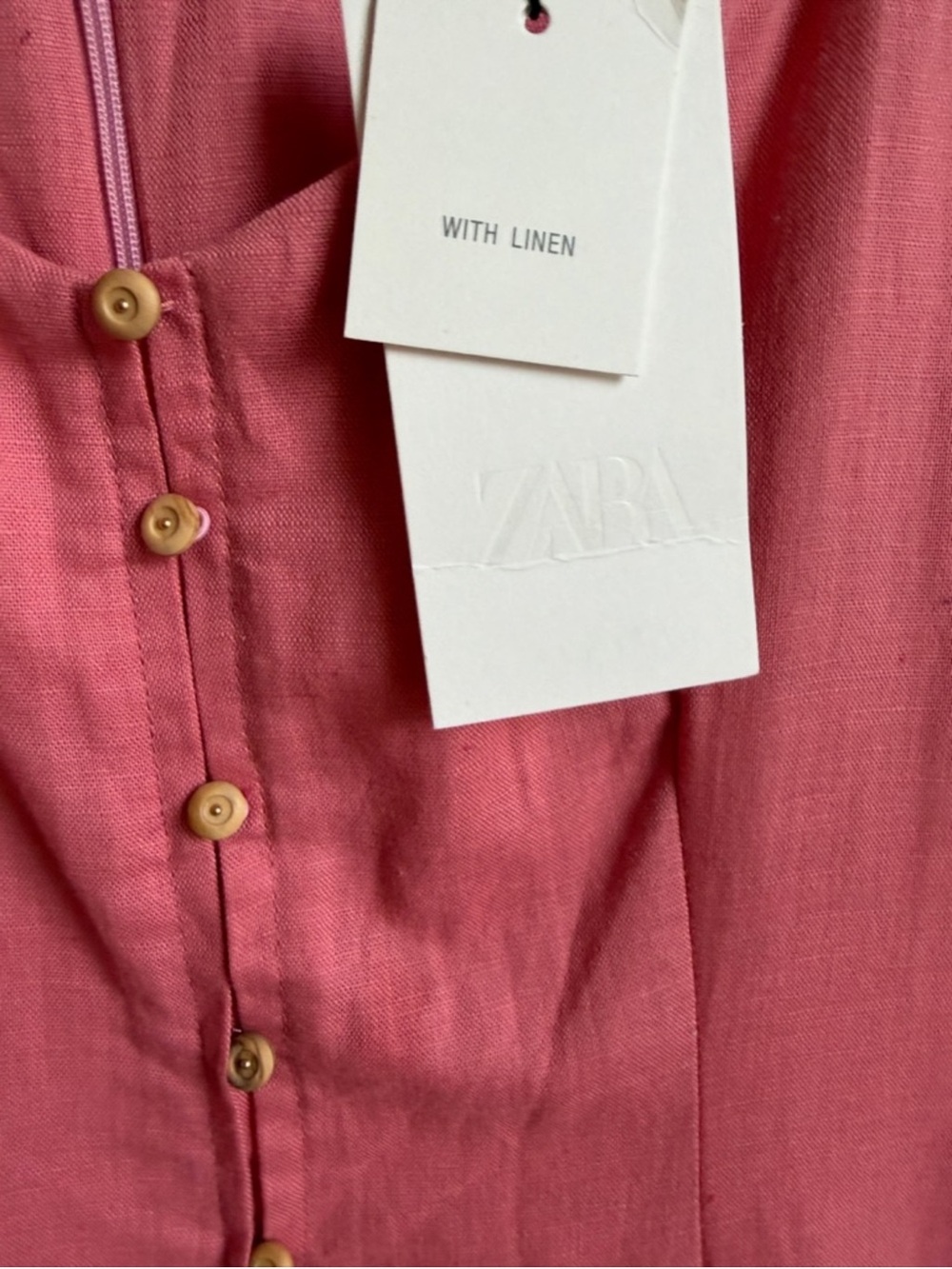 Zara Linen Blend Button Front Midi Dress Pink Sleeveless Slit NWT S Old Money - Picture 7 of 11